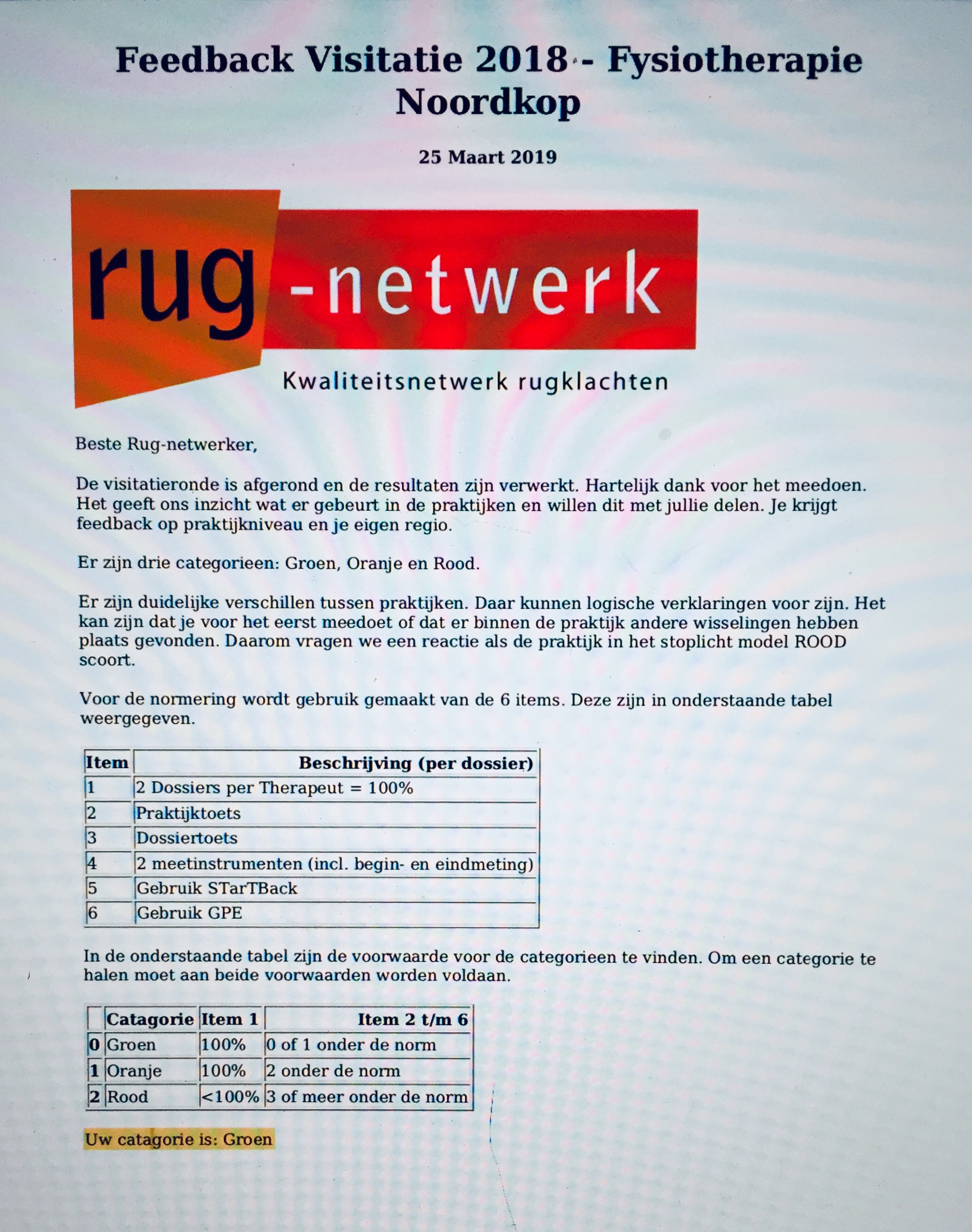Feedback Visitatie 2018 Rug-netwerk